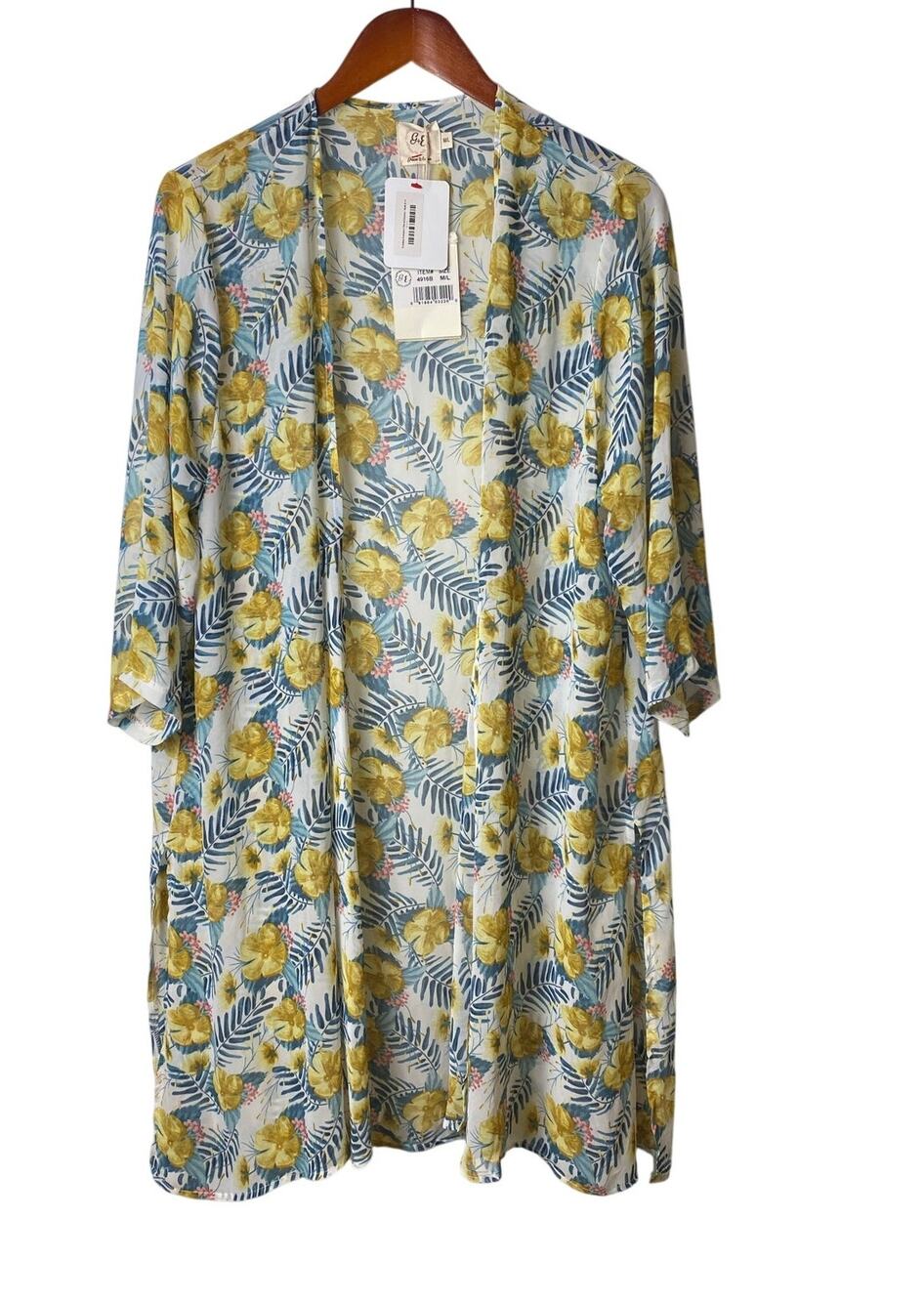Grace & Emma Budding Romance Floral Short Sleeve Open Kimono Size M/L
